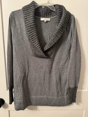 Loft V-Neck Sweatshirt w/ Sweater Accents Gray Sz XL Preppy Old Money Academia
